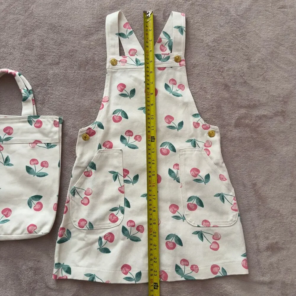 Cynthia Rowley Girls Cherry Print Overall Jumper Dress & Tote Bag Size 5